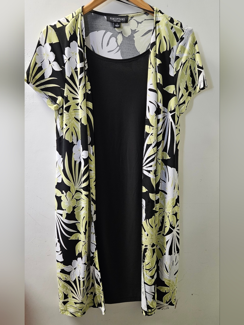 Perceptions Black Dress with Lime and White Floral Print